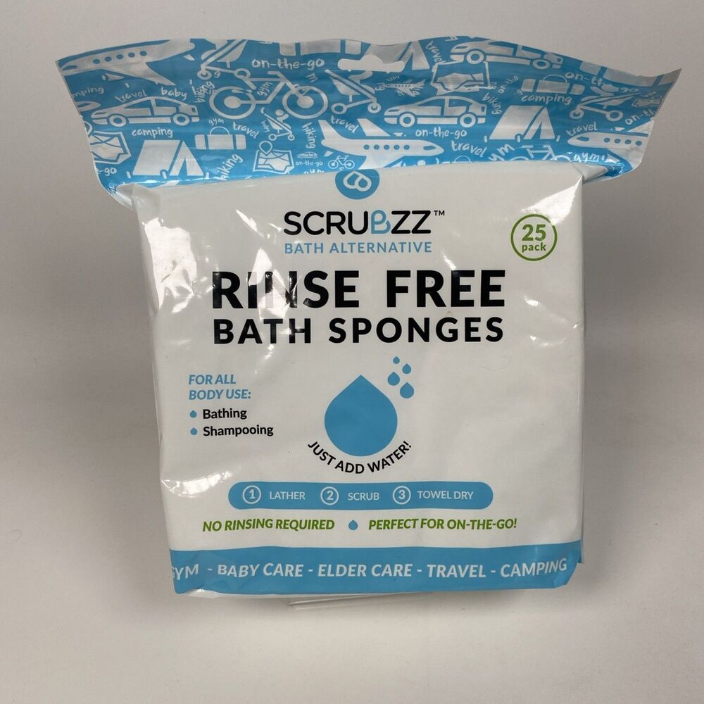 Scrubzz Rinse Free Bath Sponges 25 Pack Bath Alternative Just Add Water